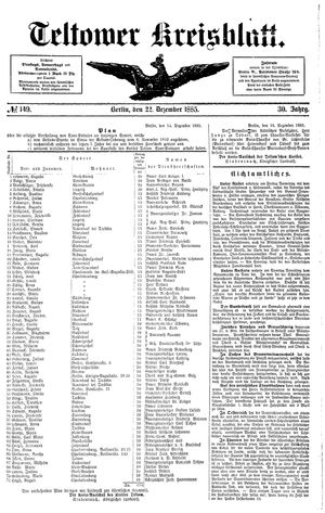 Teltower Kreisblatt vom 22.12.1885