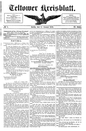 Teltower Kreisblatt vom 12.01.1886