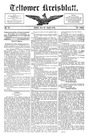 Teltower Kreisblatt vom 10.04.1886
