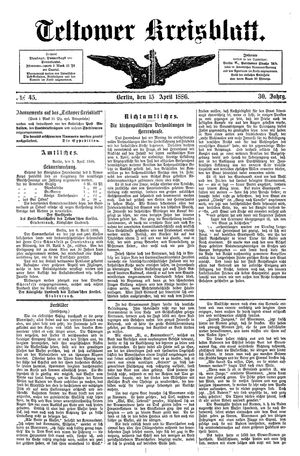 Teltower Kreisblatt vom 15.04.1886