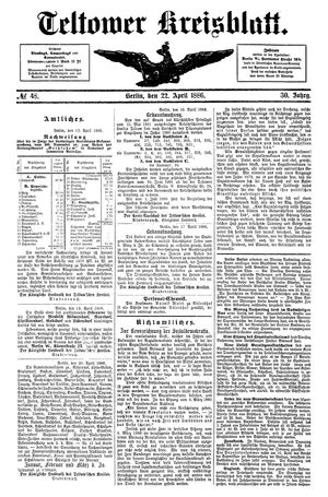 Teltower Kreisblatt vom 22.04.1886