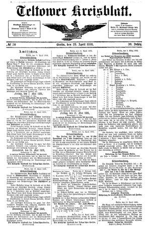 Teltower Kreisblatt vom 29.04.1886