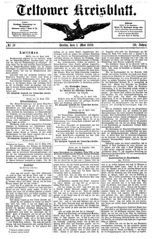 Teltower Kreisblatt on May 1, 1886