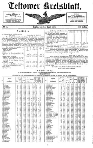 Teltower Kreisblatt vom 22.06.1886
