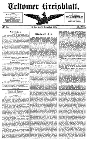 Teltower Kreisblatt vom 09.09.1886