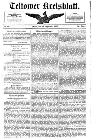 Teltower Kreisblatt vom 14.09.1886