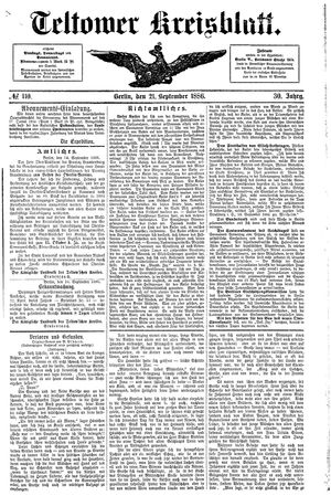 Teltower Kreisblatt on Sep 21, 1886