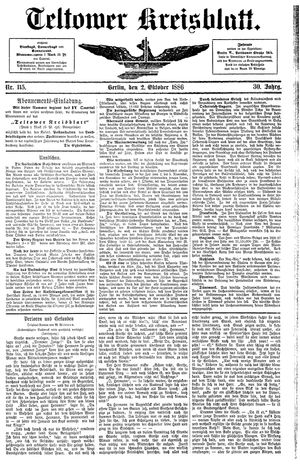 Teltower Kreisblatt vom 02.10.1886