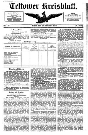 Teltower Kreisblatt vom 29.11.1886
