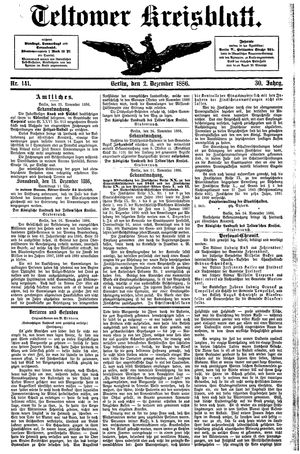 Teltower Kreisblatt vom 02.12.1886