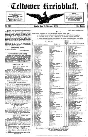 Teltower Kreisblatt vom 21.12.1886