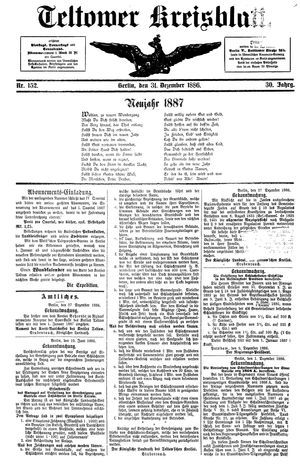 Teltower Kreisblatt vom 31.12.1886