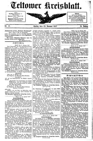 Teltower Kreisblatt vom 29.01.1887