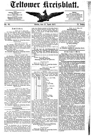 Teltower Kreisblatt vom 21.04.1887
