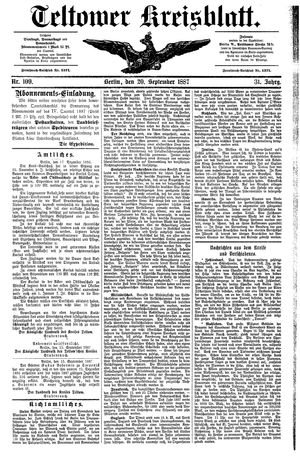 Teltower Kreisblatt vom 20.09.1887