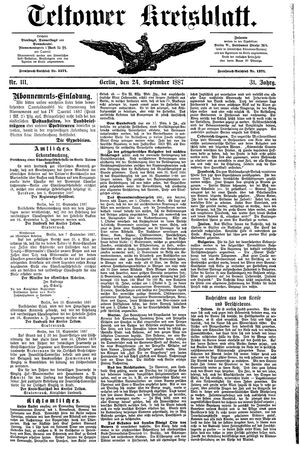 Teltower Kreisblatt vom 24.09.1887