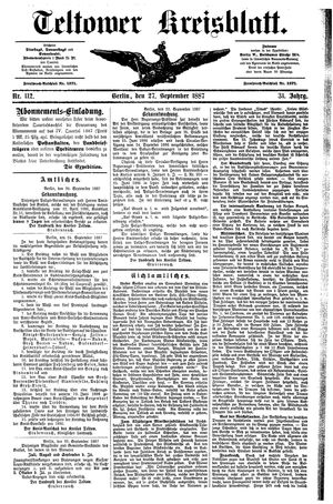 Teltower Kreisblatt vom 27.09.1887