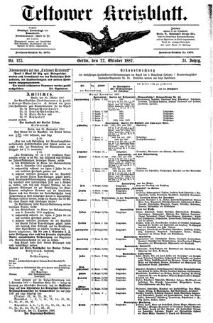 Teltower Kreisblatt vom 22.10.1887