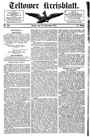 Teltower Kreisblatt vom 22.11.1887