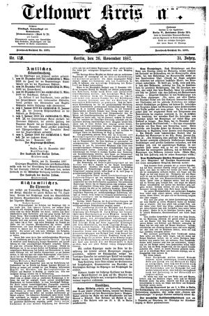 Teltower Kreisblatt vom 26.11.1887
