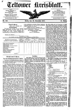 Teltower Kreisblatt vom 29.11.1887