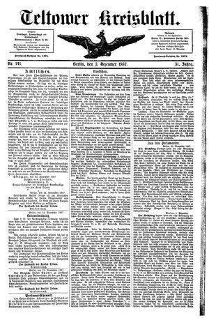 Teltower Kreisblatt vom 03.12.1887