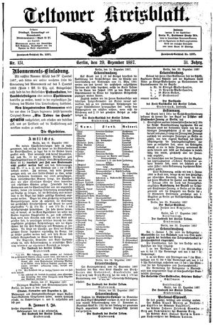 Teltower Kreisblatt vom 29.12.1887