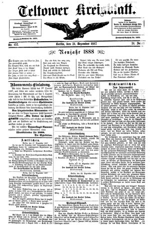 Teltower Kreisblatt vom 31.12.1887