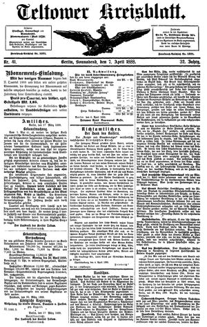 Teltower Kreisblatt vom 07.04.1888