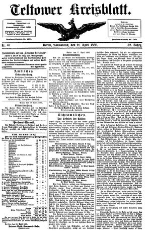 Teltower Kreisblatt vom 21.04.1888