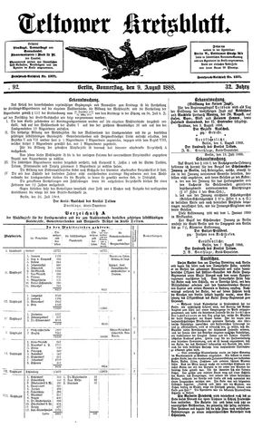 Teltower Kreisblatt vom 09.08.1888