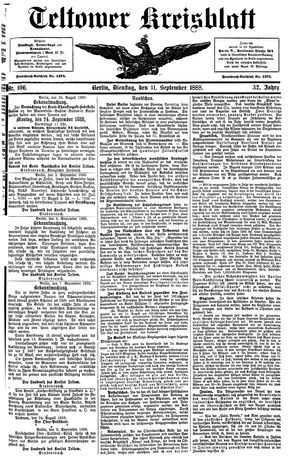 Teltower Kreisblatt vom 11.09.1888