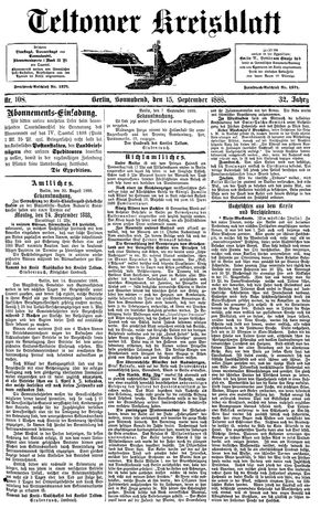 Teltower Kreisblatt vom 15.09.1888