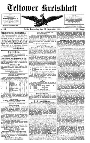 Teltower Kreisblatt on Sep 27, 1888
