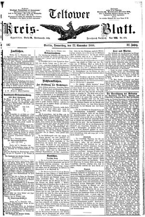 Teltower Kreisblatt vom 22.11.1888