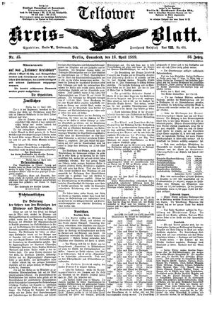 Teltower Kreisblatt vom 13.04.1889