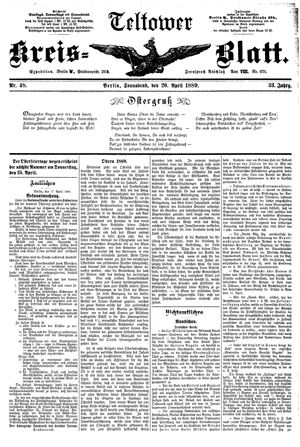Teltower Kreisblatt vom 20.04.1889