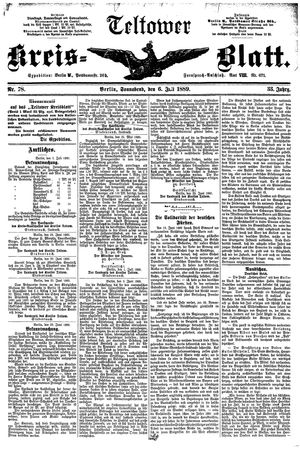 Teltower Kreisblatt vom 06.07.1889