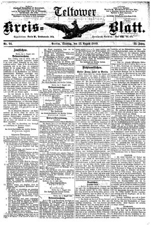 Teltower Kreisblatt vom 13.08.1889