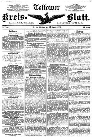 Teltower Kreisblatt vom 27.08.1889