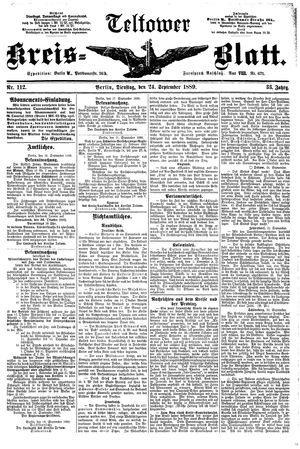 Teltower Kreisblatt on Sep 24, 1889