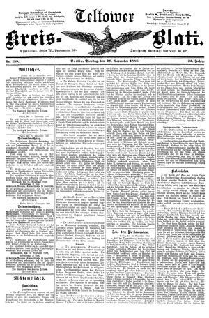Teltower Kreisblatt vom 26.11.1889