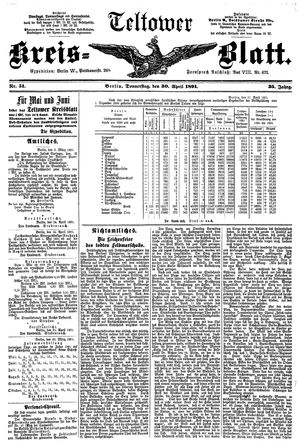 Teltower Kreisblatt on Apr 30, 1891