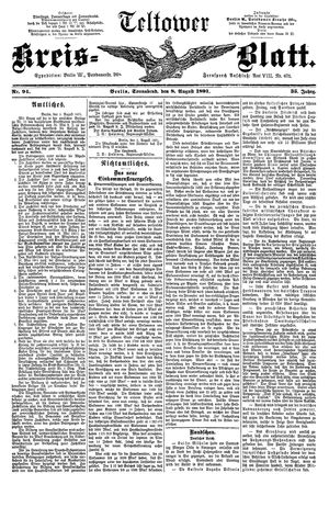 Teltower Kreisblatt vom 08.08.1891