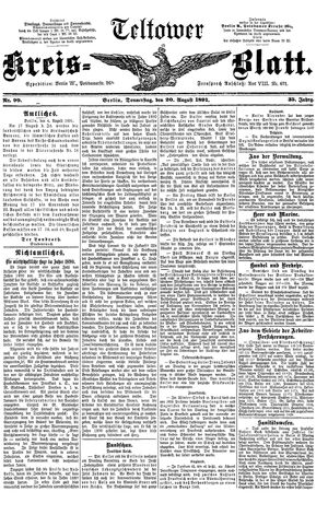 Teltower Kreisblatt vom 20.08.1891