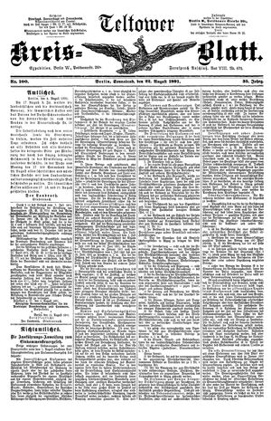 Teltower Kreisblatt vom 22.08.1891