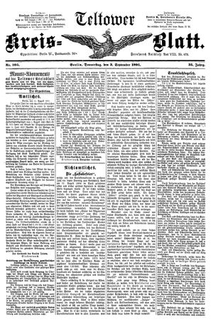 Teltower Kreisblatt vom 03.09.1891