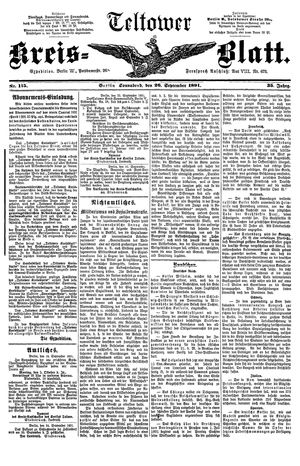 Teltower Kreisblatt vom 26.09.1891
