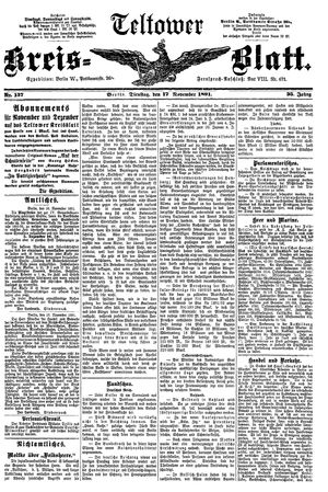 Teltower Kreisblatt on Nov 17, 1891