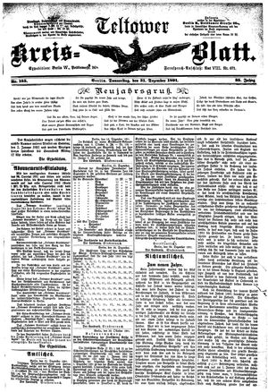 Teltower Kreisblatt vom 31.12.1891